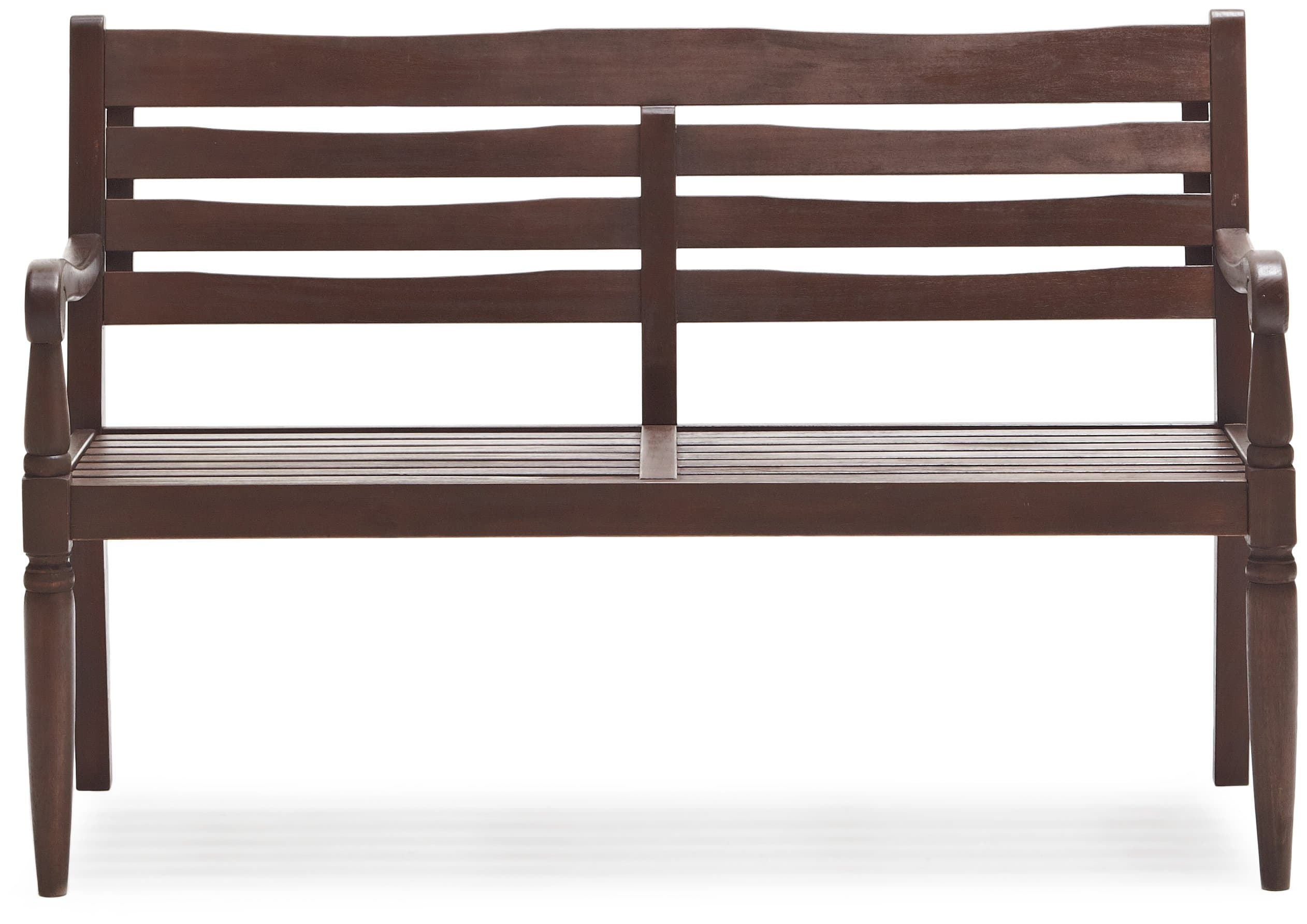 Strathwood Redonda Hardwood 2-Seater Bench, Dark Brown — straight-on bench front.