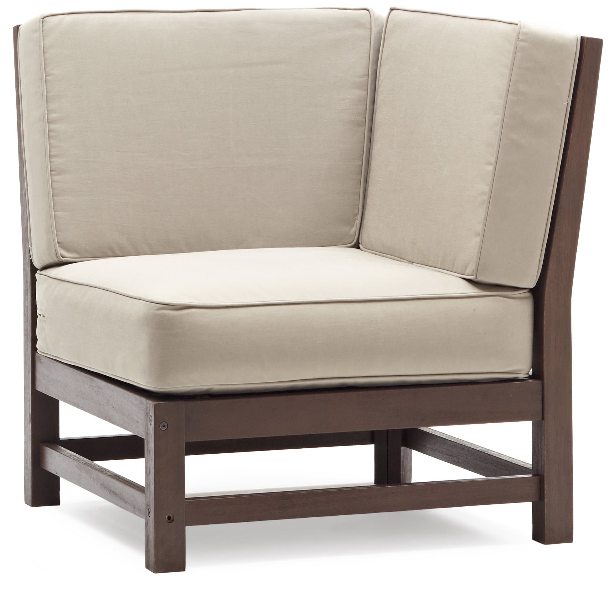 Strathwood Anderson Hardwood Sectional, Corner Chair — cushioned corner chair at an angle.