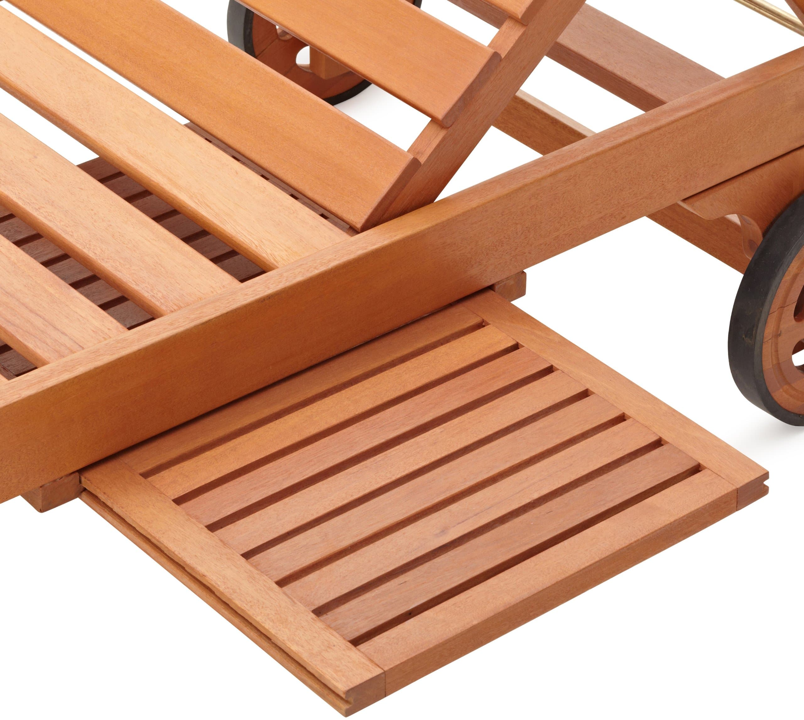 Strathwood Basics Hardwood Chaise Lounge — back adjustment and slatted seat detail.