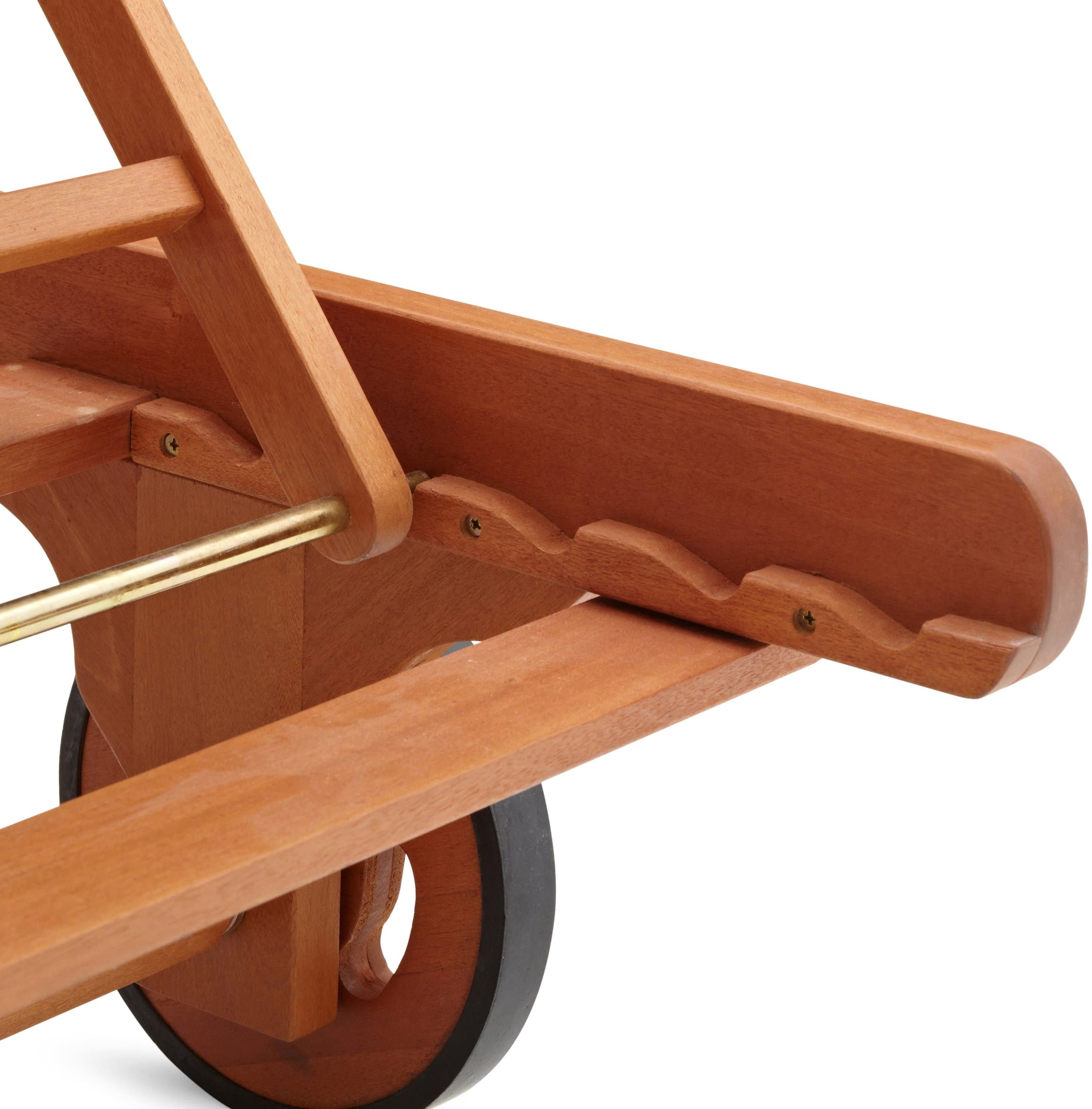 Strathwood Basics Hardwood Chaise Lounge — close view of rear frame and wheel.