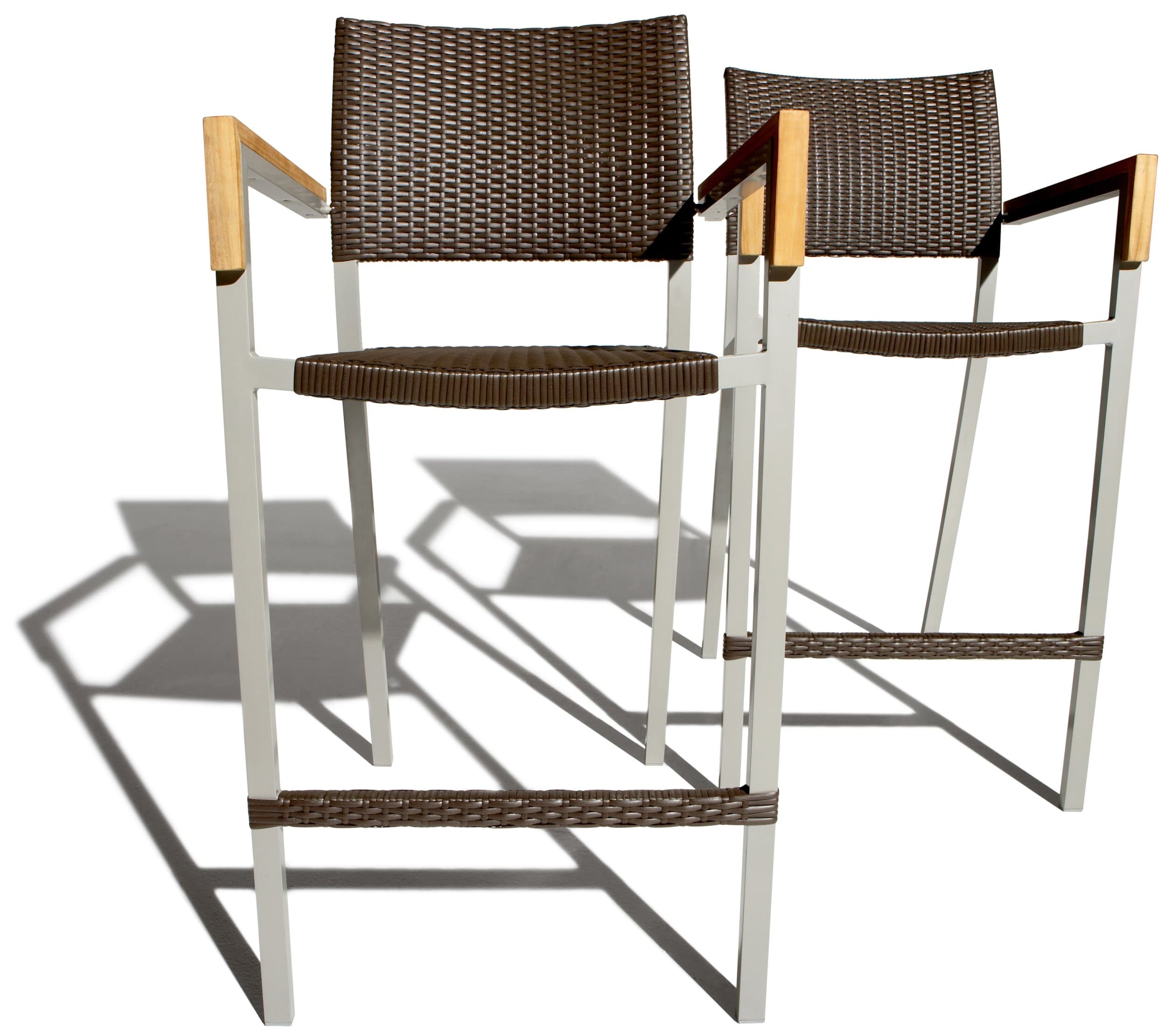 Pair of Strathwood Camano wicker bar chairs viewed from the front