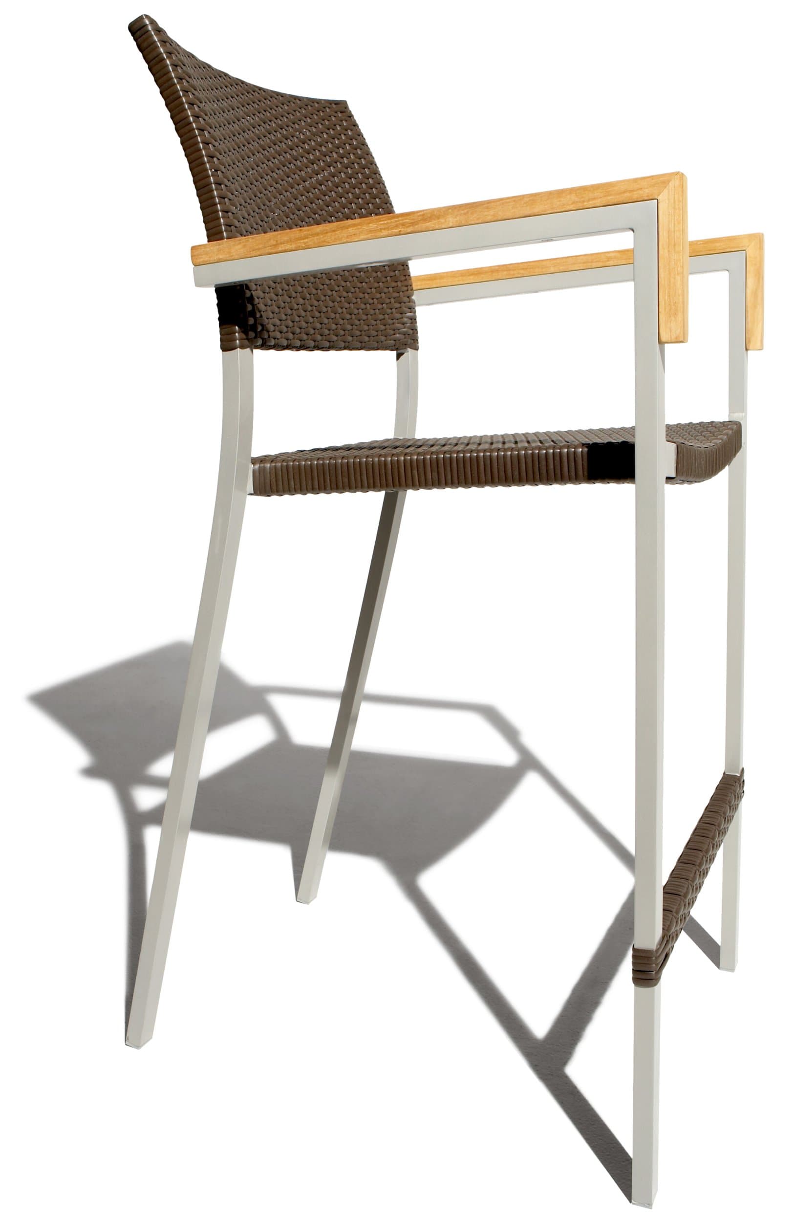 Single Camano bar chair in profile showing its raised seat and footrest