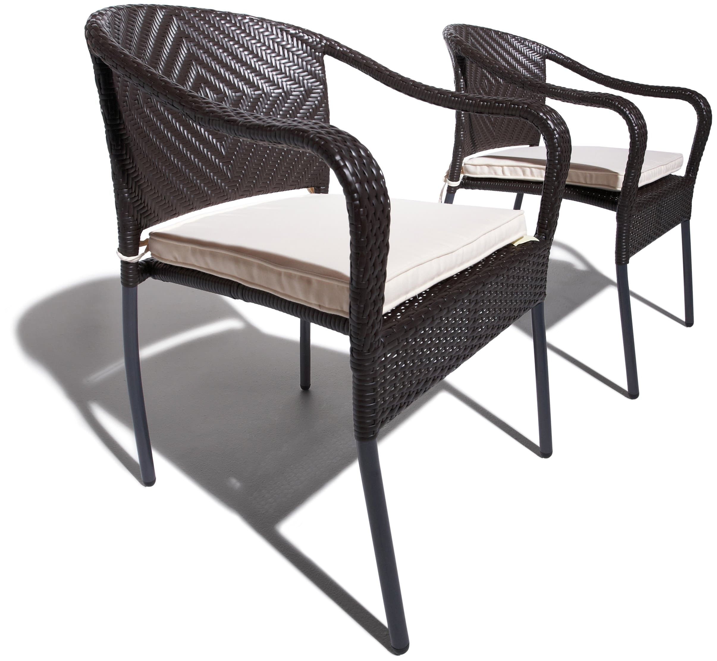 Strathwood Padre All-Weather Wicker Stackable Chair, Set of 2 — pair shown together with cushions.