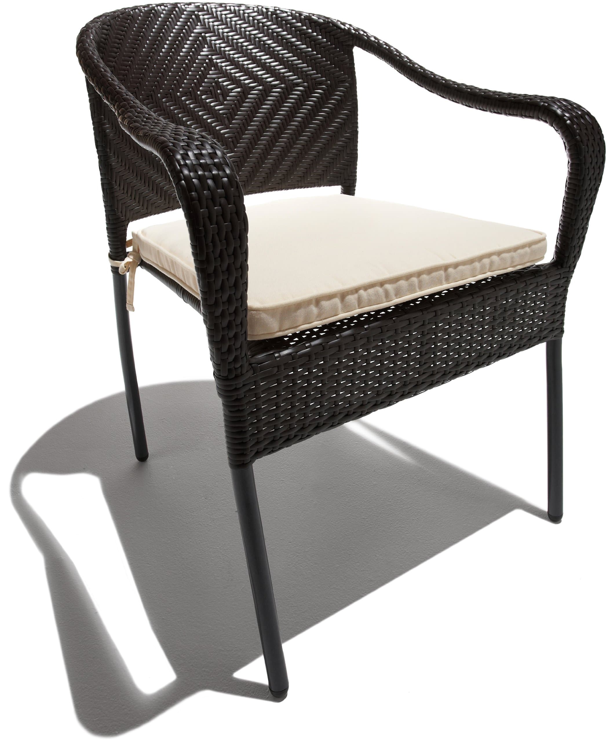 Strathwood Padre All-Weather Wicker Stackable Chair, Set of 2 — single cushioned chair at an angle.