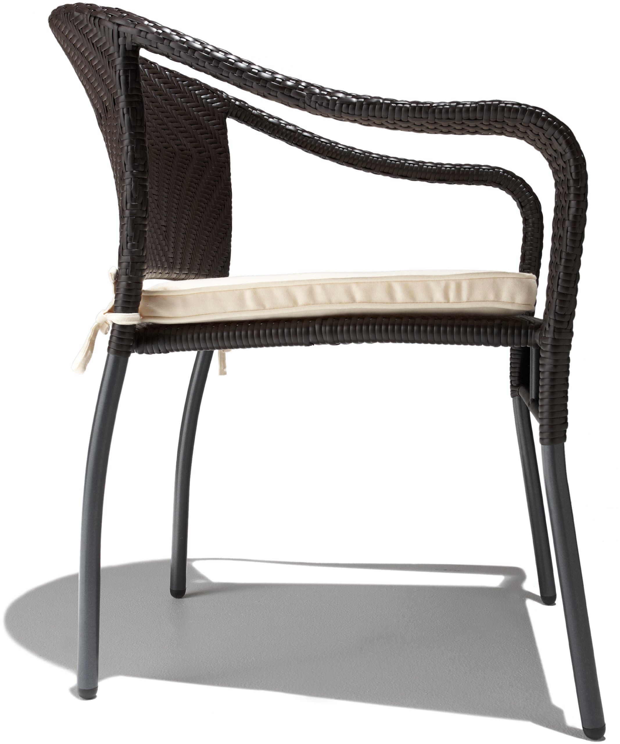 Strathwood Padre All-Weather Wicker Stackable Chair, Set of 2 — cushioned chair in profile.