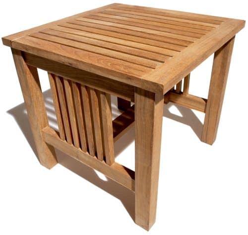 Strathwood Blake Teak Lounge Side Table — angled full side table.