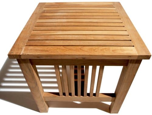 Strathwood Blake Teak Lounge Side Table — overhead slatted top.