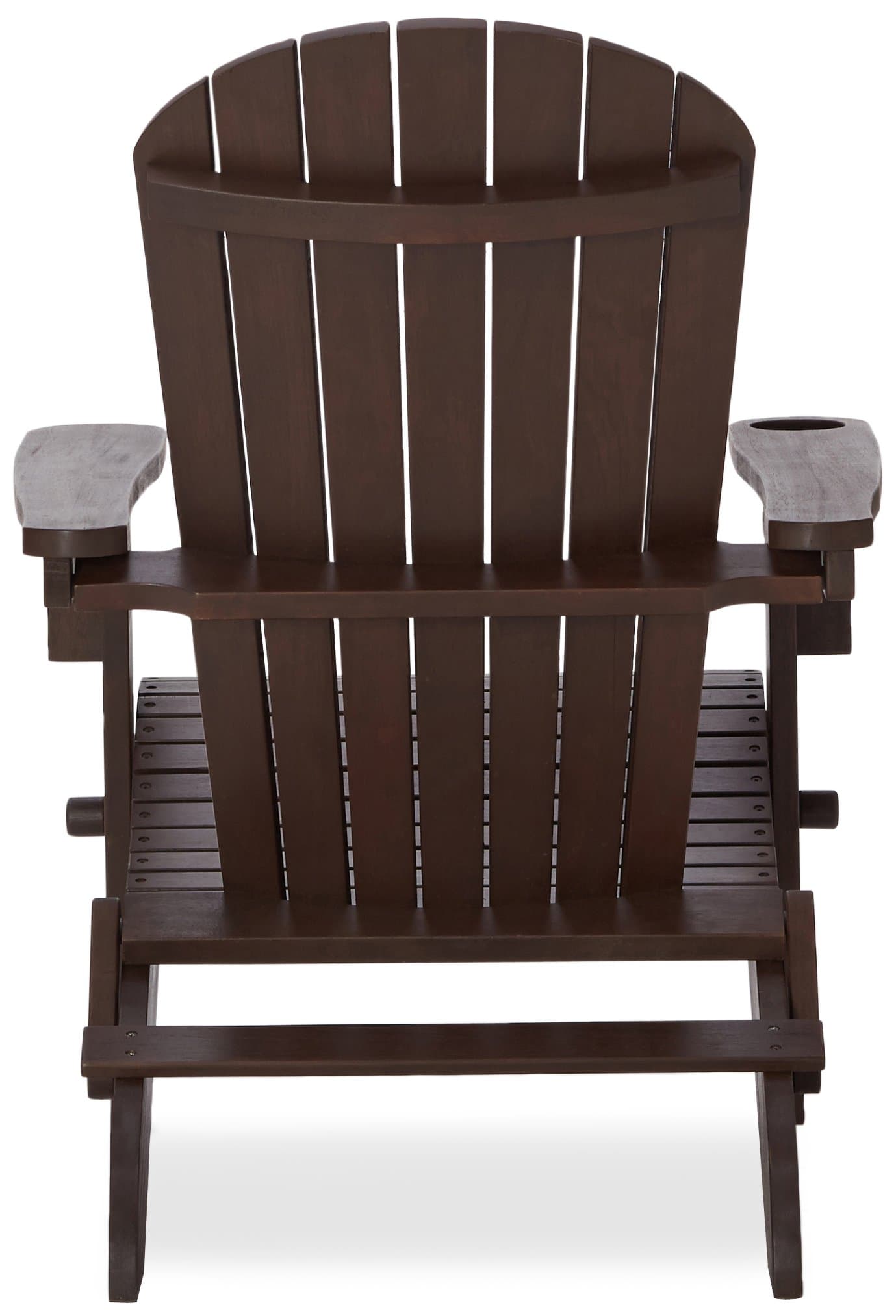 Strathwood Adirondack Chair with Cupholder, Dark Brown — straight-on chair front.