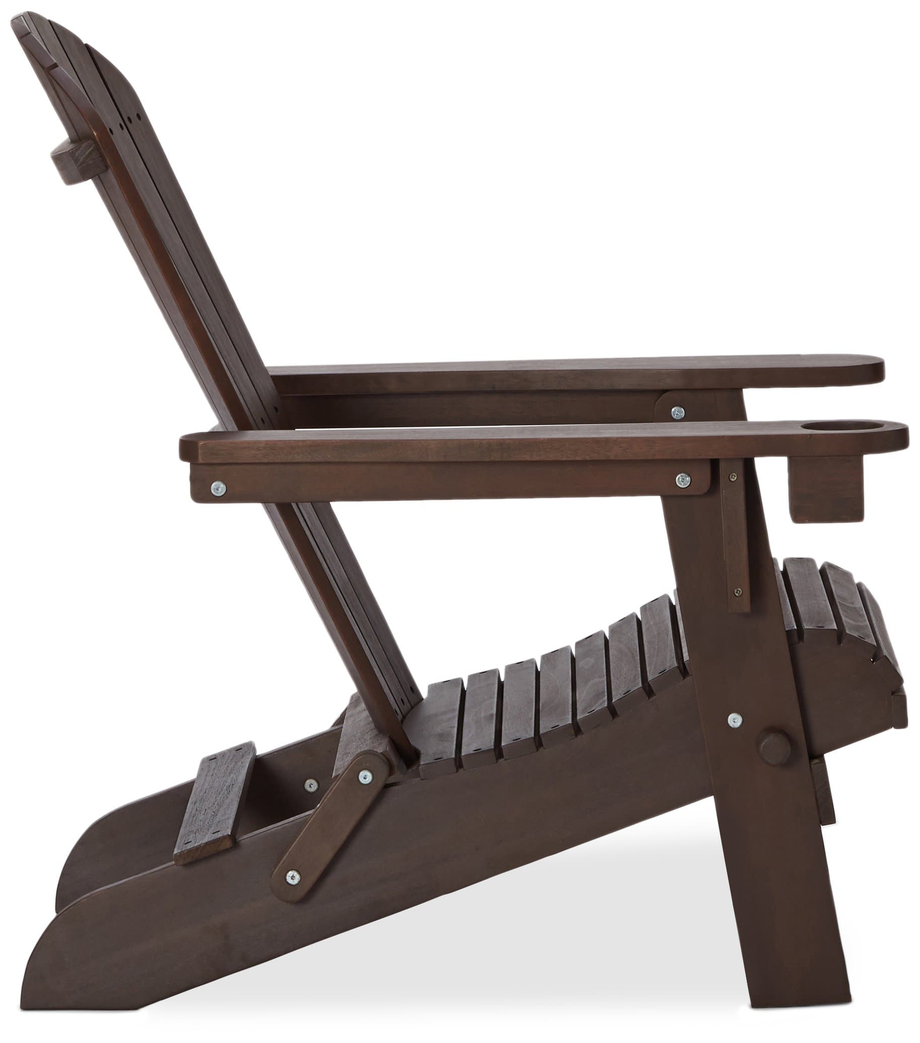 Strathwood Adirondack Chair with Cupholder, Dark Brown — chair in profile.