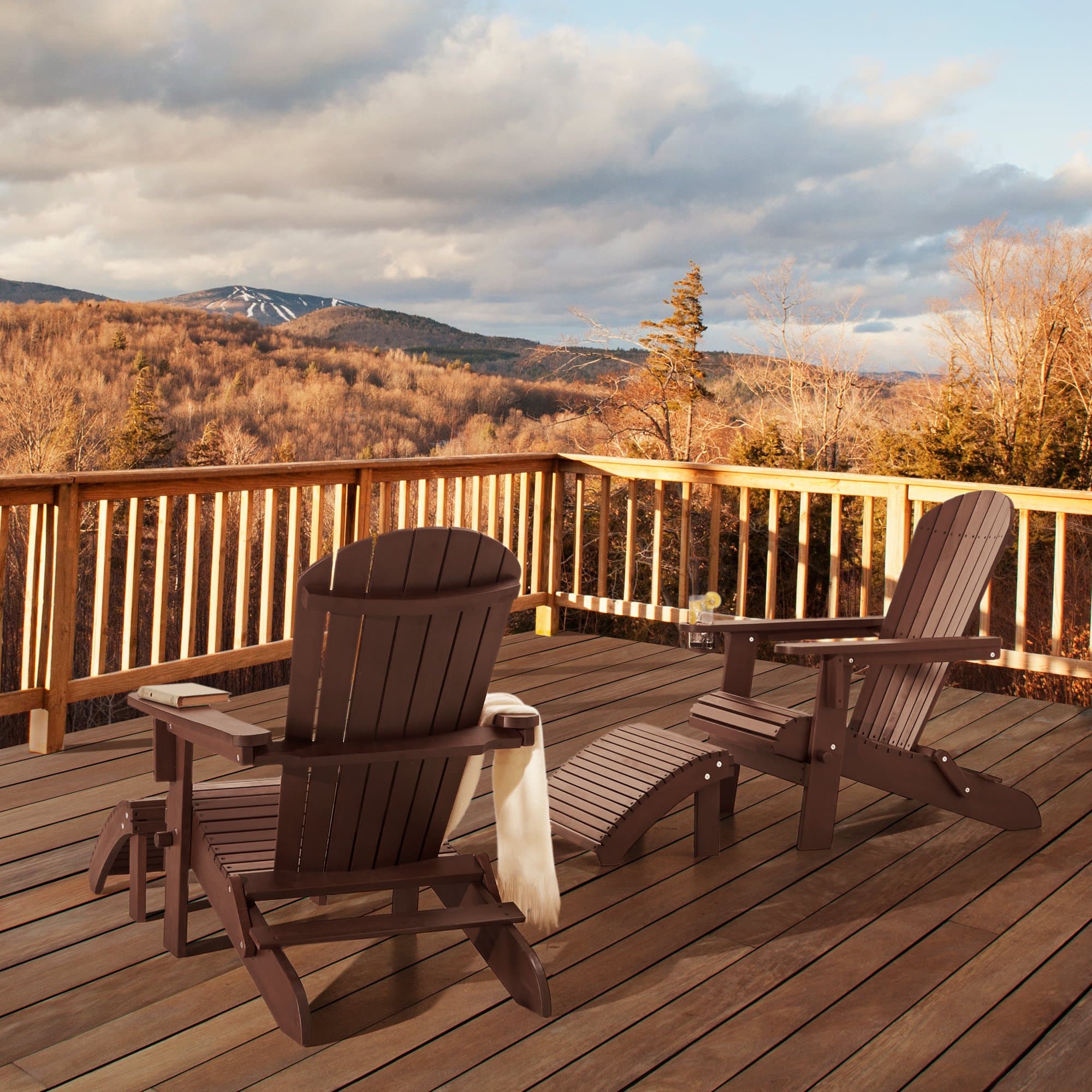 Strathwood Adirondack Chair with Cupholder, Dark Brown — chair in deck arrangement; additional chair sold separately.