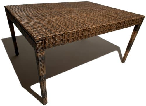 Strathwood Lanai Dining All-Weather Wicker Table — angled full dining table.
