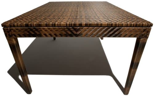 Strathwood Lanai Dining All-Weather Wicker Table — narrow-end view.