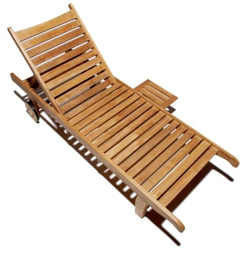 Strathwood Teak Chaise Lounge With Side Table — chaise viewed from above.