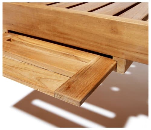 Strathwood Teak Chaise Lounge With Side Table — close view of pull-out side table.