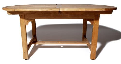 Strathwood Vashon Collection Teak Oval Expandable Leaf Table — wide table profile.