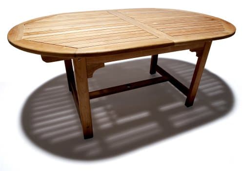 Strathwood Vashon Collection Teak Oval Expandable Leaf Table — oval table with leaf removed.