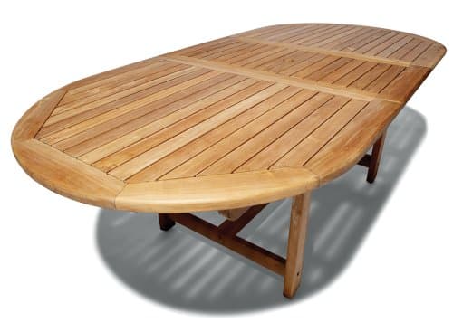 Strathwood Vashon Collection Teak Oval Expandable Leaf Table — extended oval table from above.