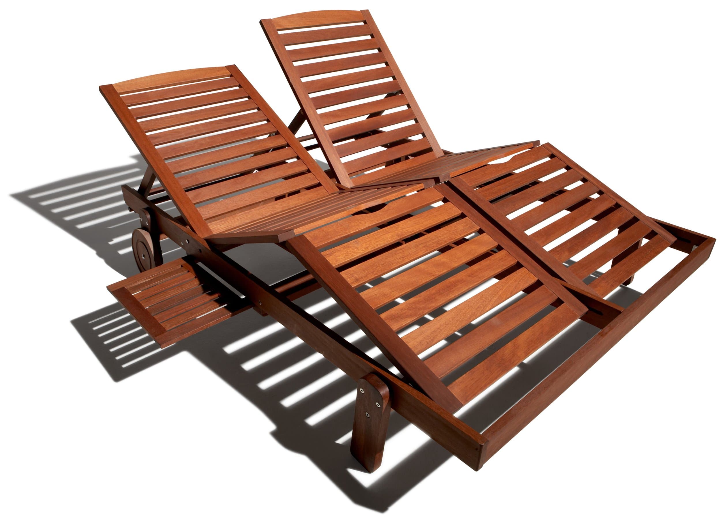 Strathwood Talbot Hardwood Double Sunlounger — double lounge with independent backrests raised.