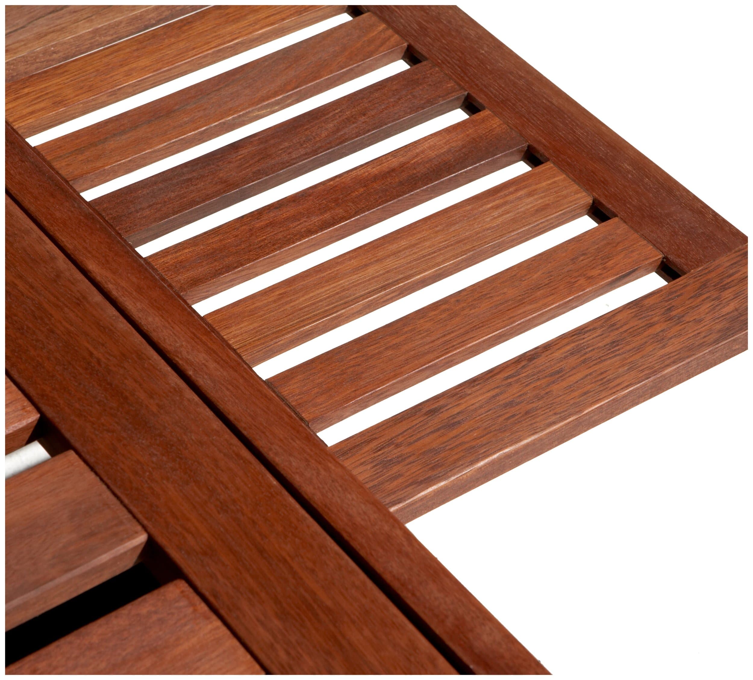 Strathwood Talbot Hardwood Double Sunlounger — close view of hardwood slats and integrated side tray.