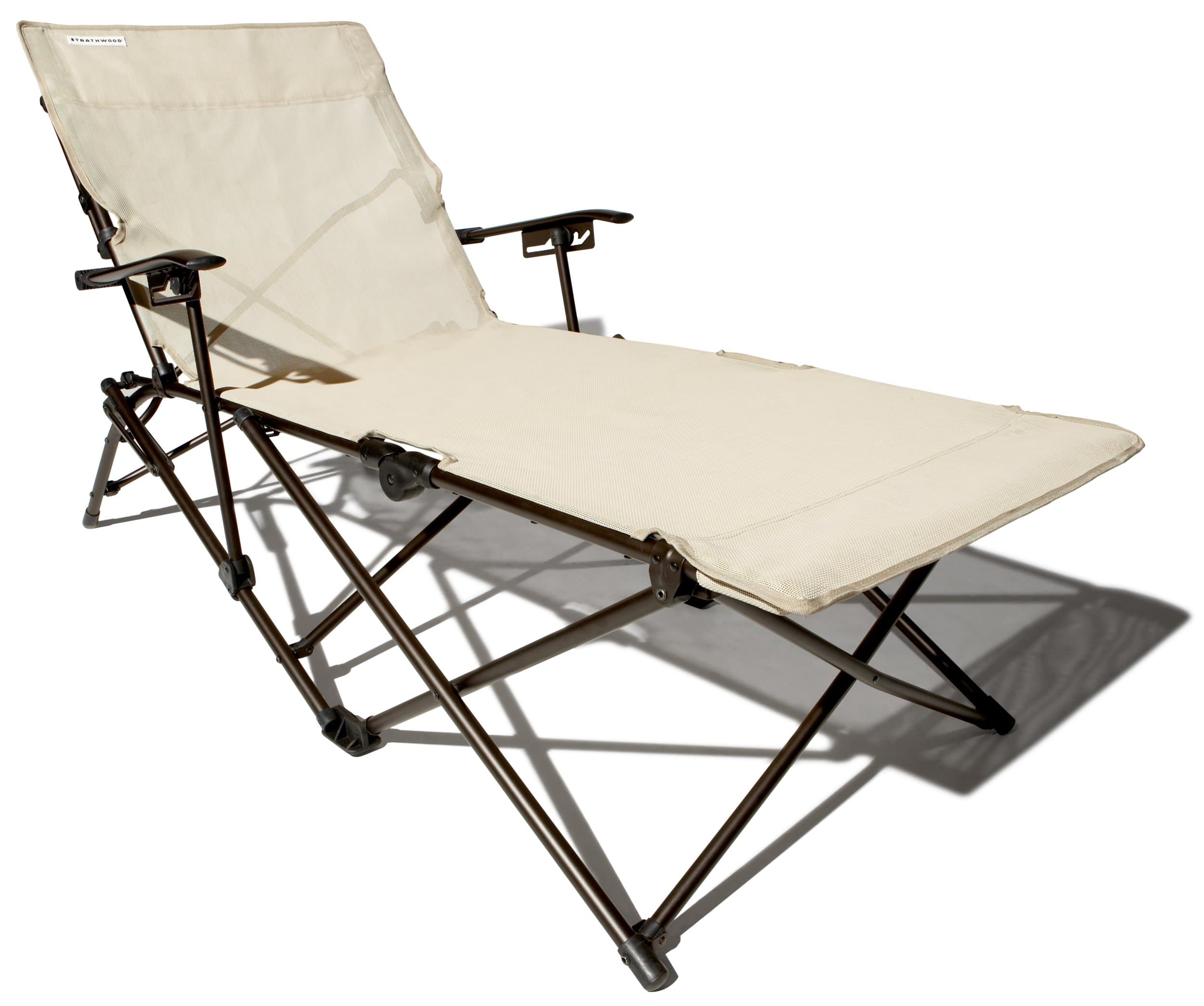 Strathwood Foldable Multi-Position Lounge Chair with Carry Bag — adjustable lounge chair at an angle.