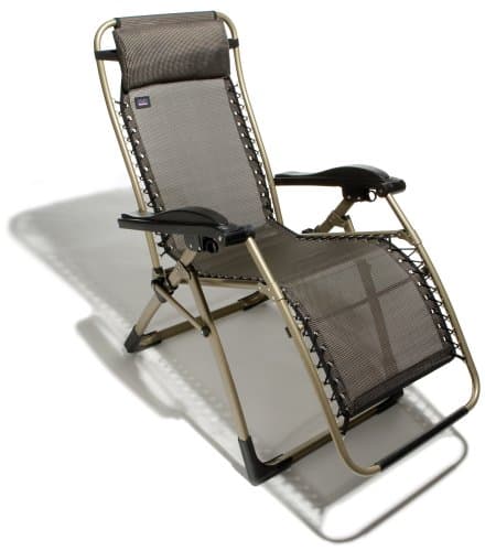 Strathwood Deluxe Anti-Gravity Recliner upright, front angled view