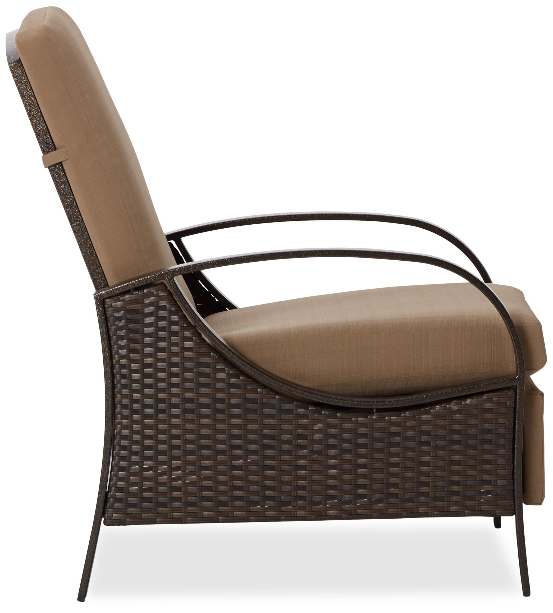 Strathwood All-Weather Wicker Deep Seating Outdoor Recliner — upright side profile.