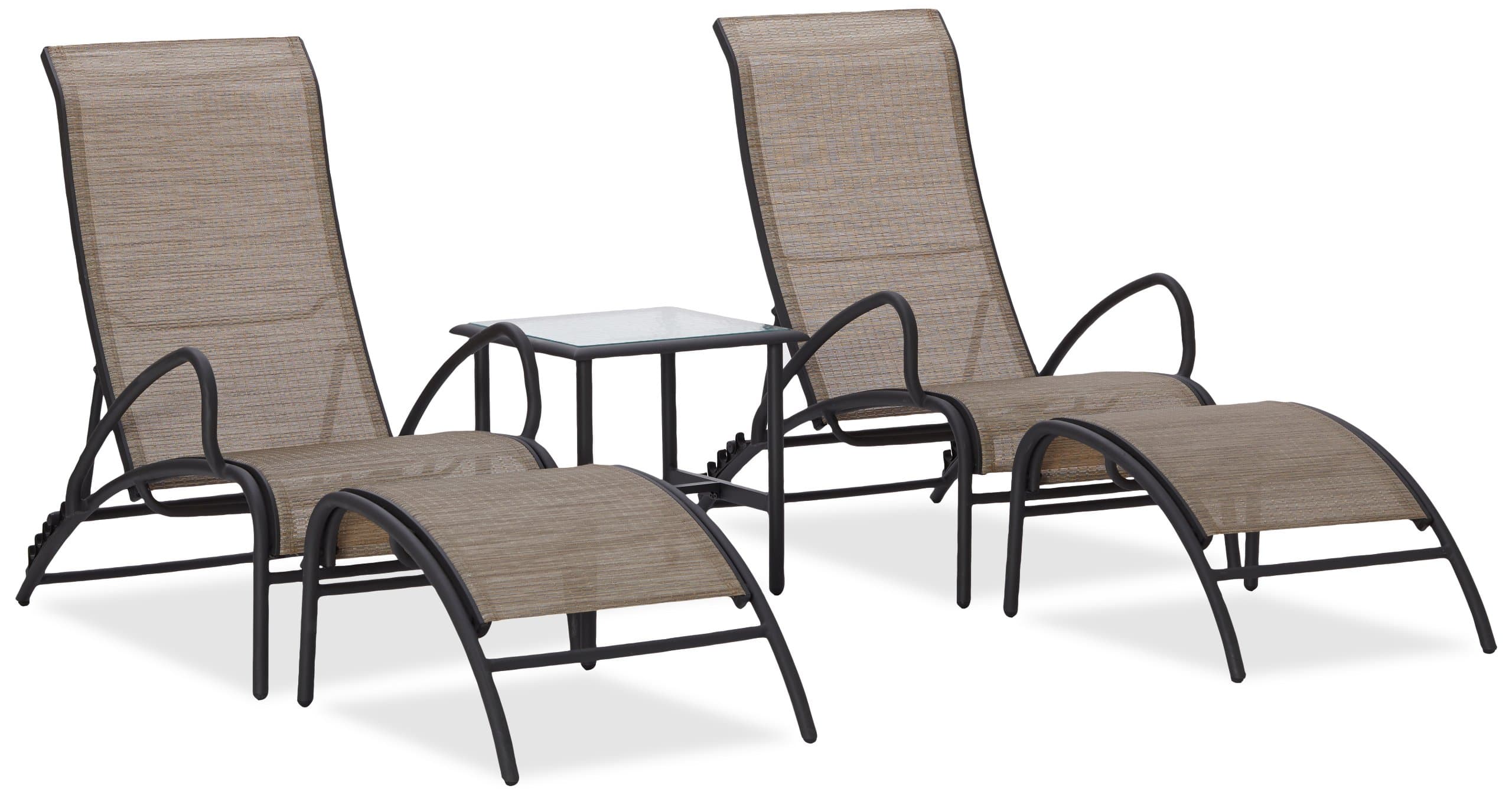 Strathwood 5-Piece Aluminum Sling Outdoor Furniture Set — complete set of chairs, ottomans and table.