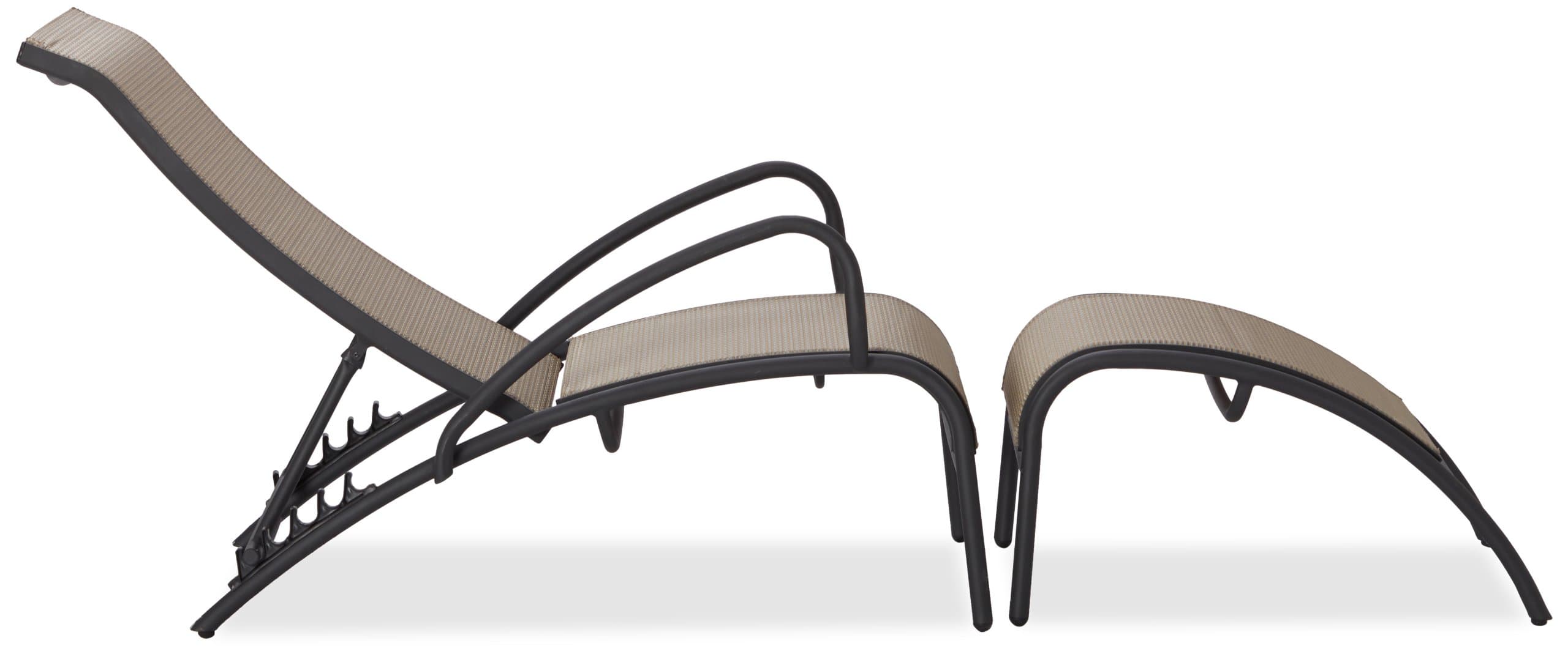 Strathwood 5-Piece Aluminum Sling Outdoor Furniture Set — one included recliner and ottoman in profile.