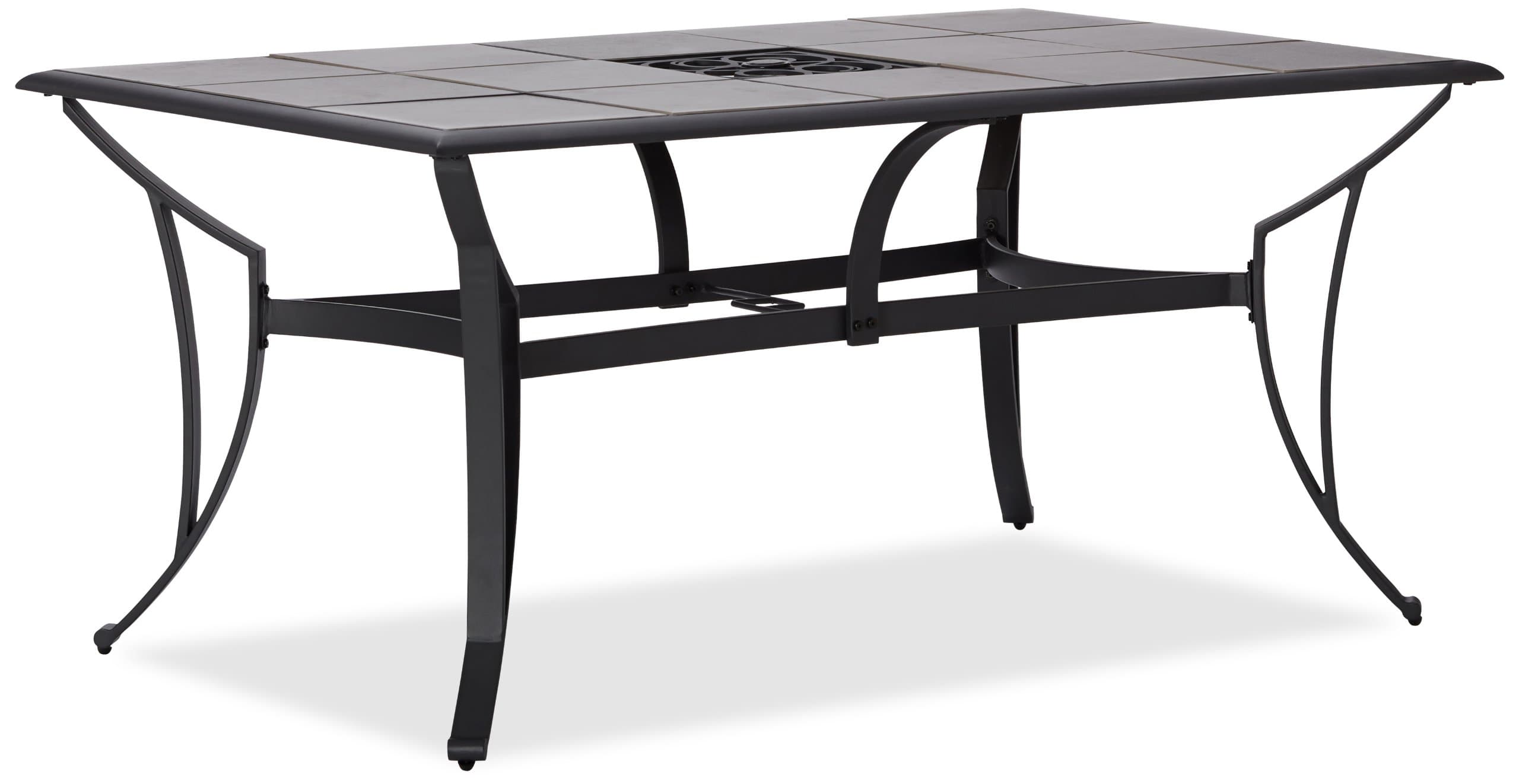 Strathwood Barnes Ceramic and Aluminum Rectangular Dining Table — angled full table view.