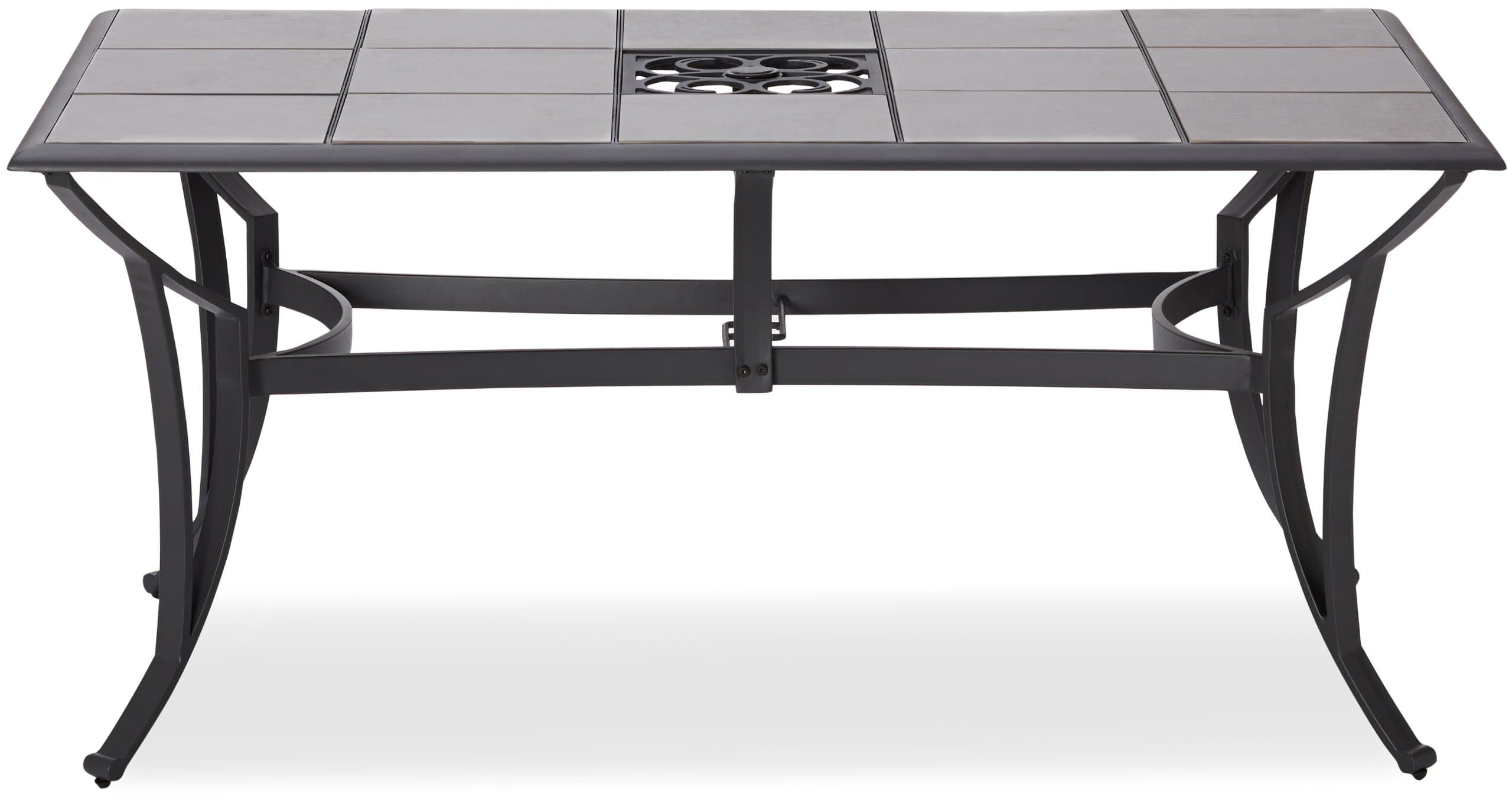 Strathwood Barnes Ceramic and Aluminum Rectangular Dining Table — straight-on front view.