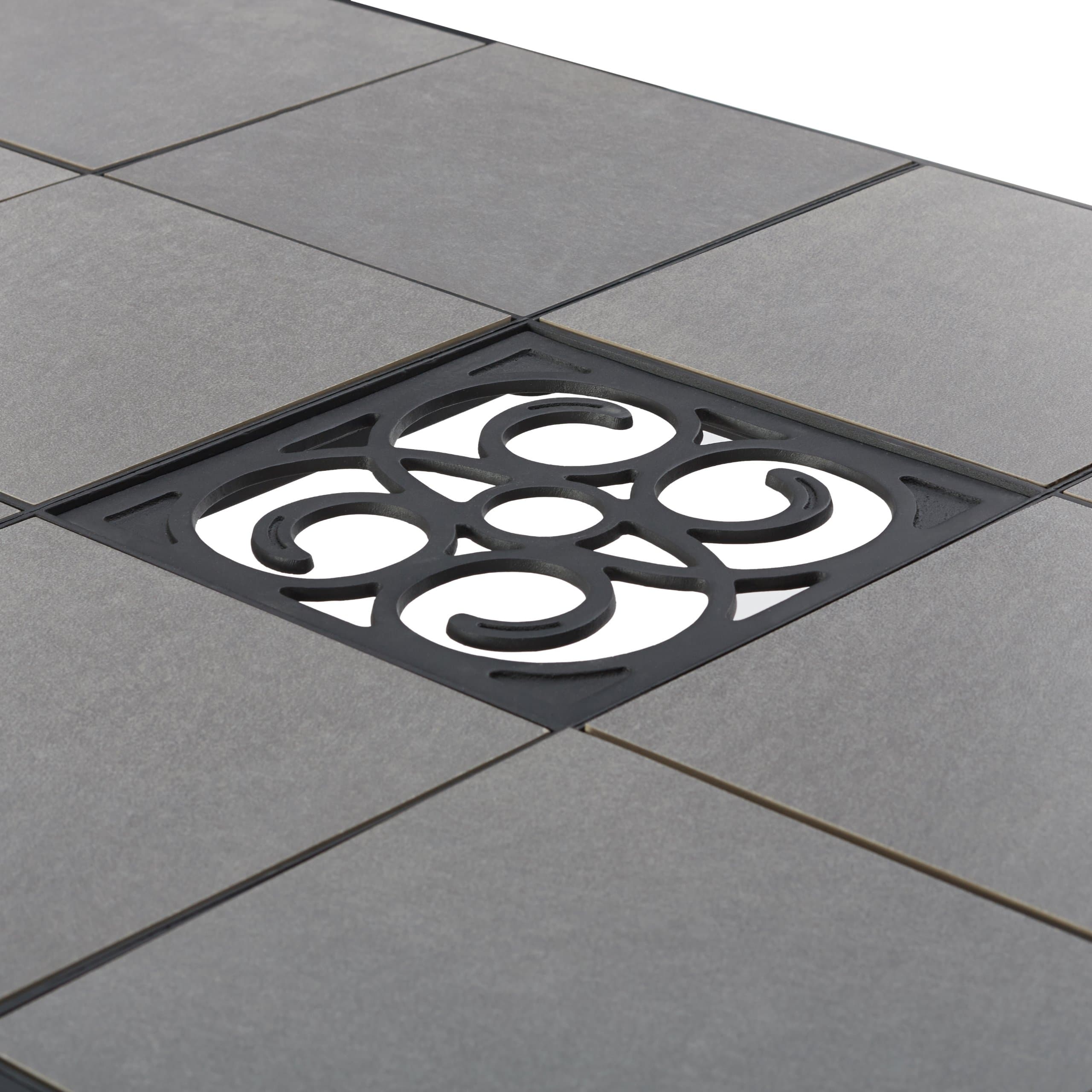 Strathwood Barnes Ceramic and Aluminum Rectangular Dining Table — close view of ceramic tiles and center detail.