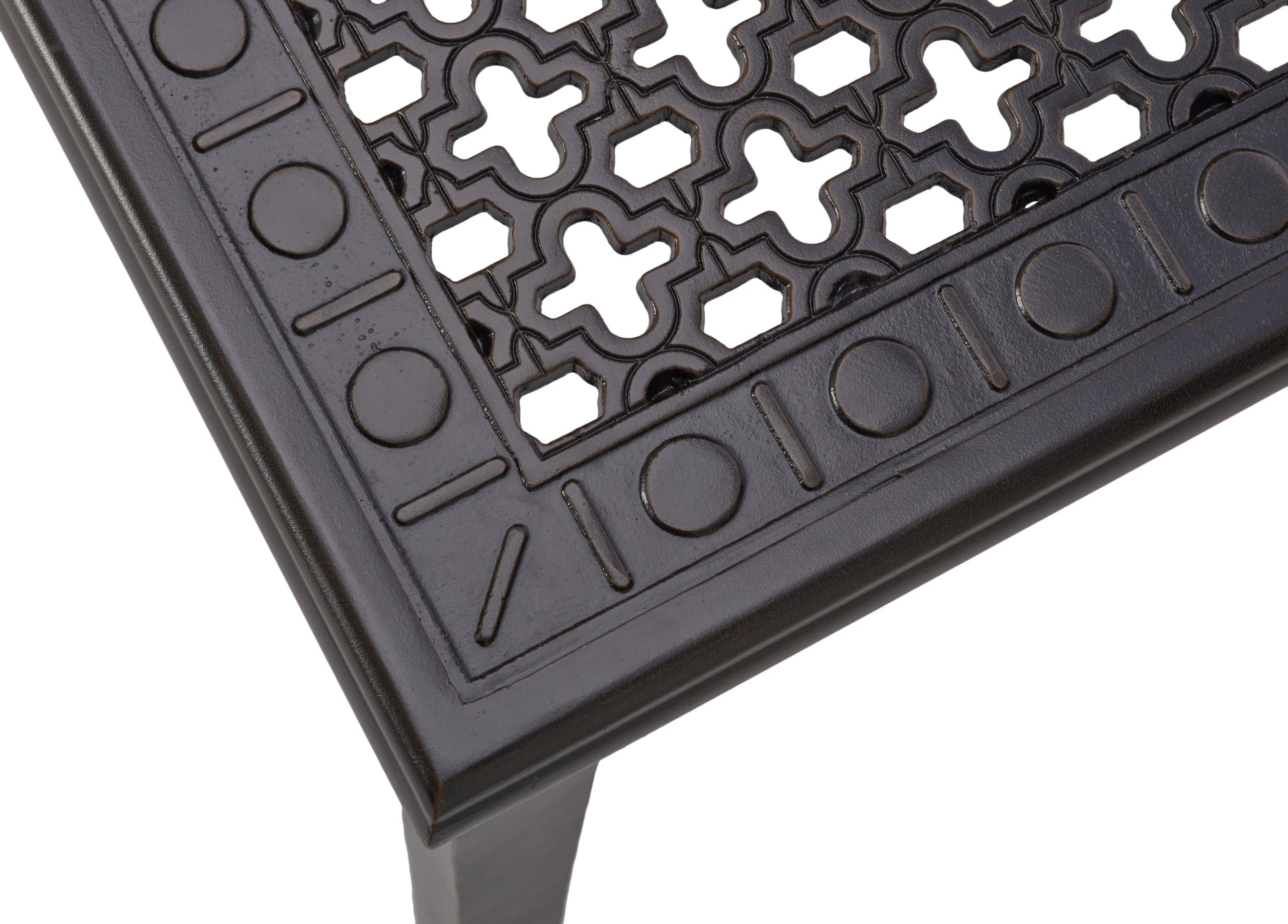 Strathwood Whidbey Cast-Aluminum Rectangular Dining Table — close view of ornamental corner.