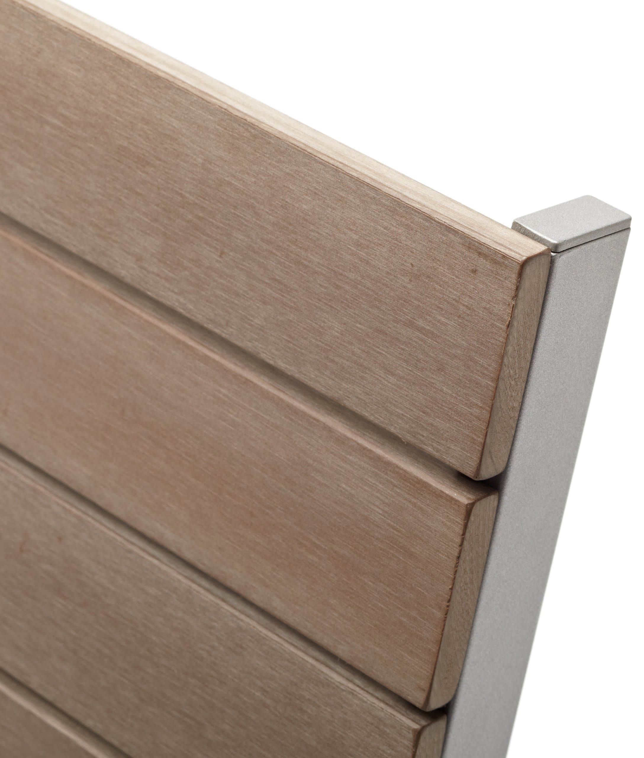 Strathwood Brook 2-Seater Bench — close view of resin back slats and aluminum frame.