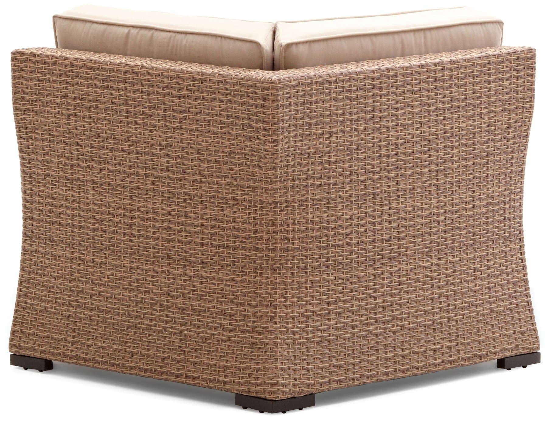 Strathwood Griffen All-Weather Wicker Sectional Corner Chair, Natural — rear of chair with cushions in place.