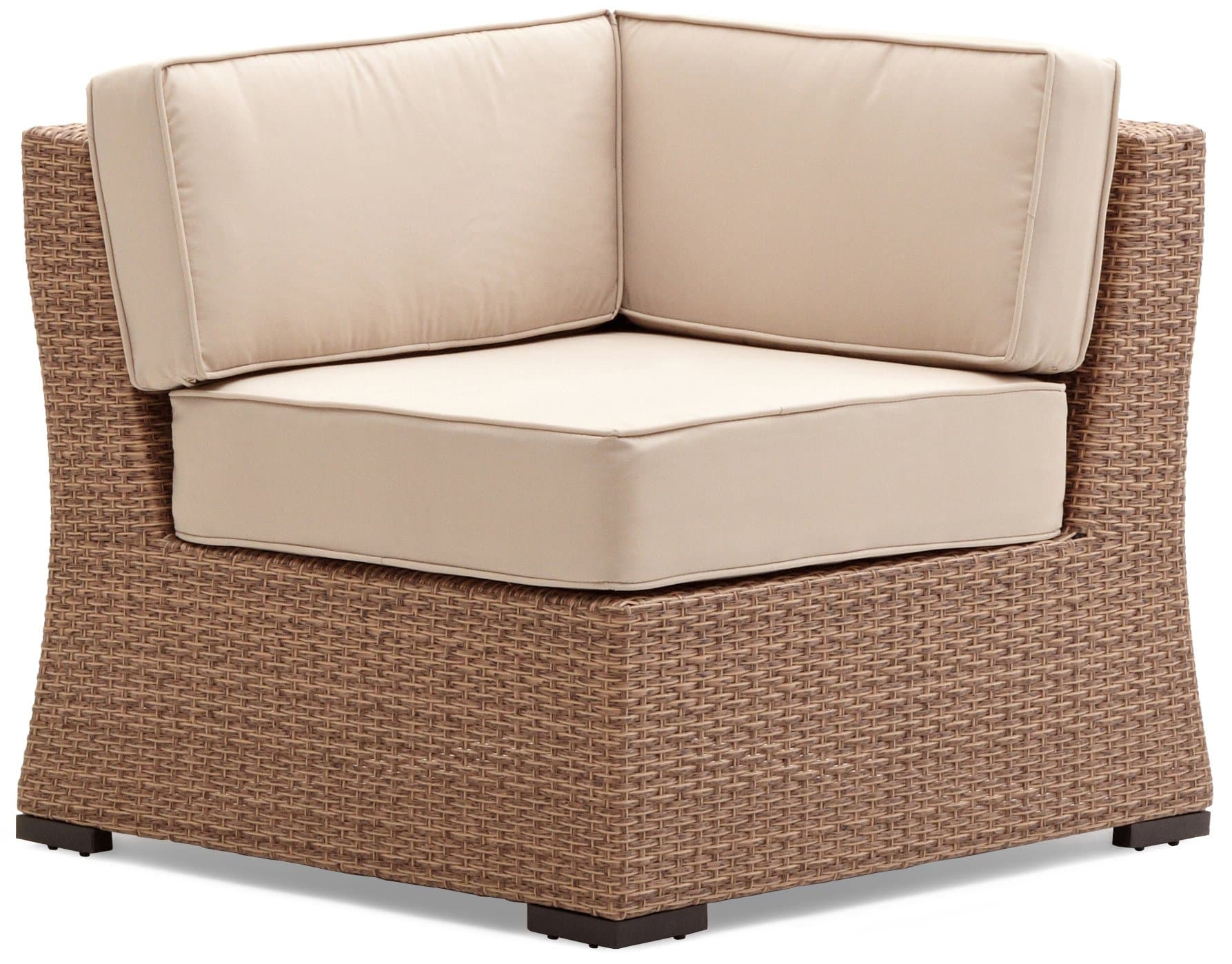 Strathwood Griffen All-Weather Wicker Sectional Corner Chair, Natural — straight-on cushioned corner seat.