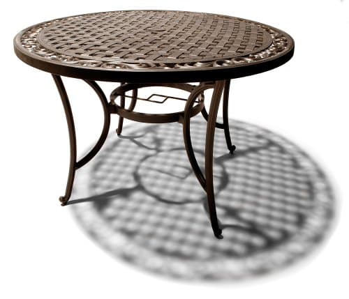 Strathwood Bainbridge Cast Aluminum Round Table — angled full round table.