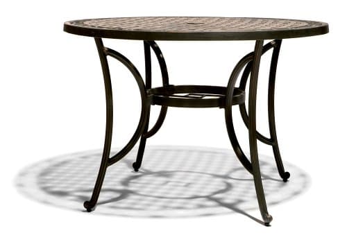 Strathwood Bainbridge Cast Aluminum Round Table — straight-on table profile.