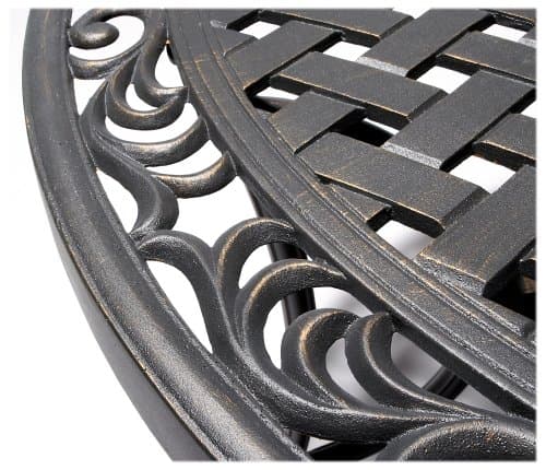 Strathwood Bainbridge Cast Aluminum Round Table — close view of ornamental tabletop border.