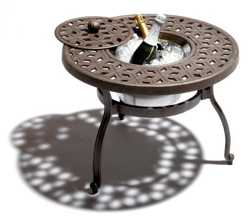 Strathwood Shaw side table with its stainless-steel ice bucket open