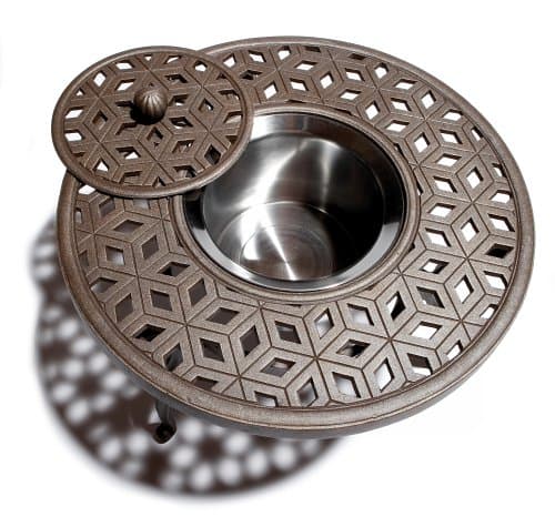 Overhead view of the Strathwood Shaw table and removable stainless-steel bucket