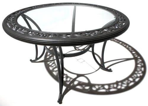 Strathwood Ryer 48-Inch Round Aluminum Dining Table — angled full round table.