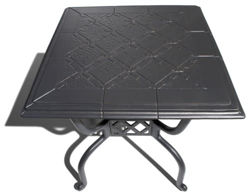 Strathwood Sanibel Cast Aluminum Balcony Table — top viewed from above.