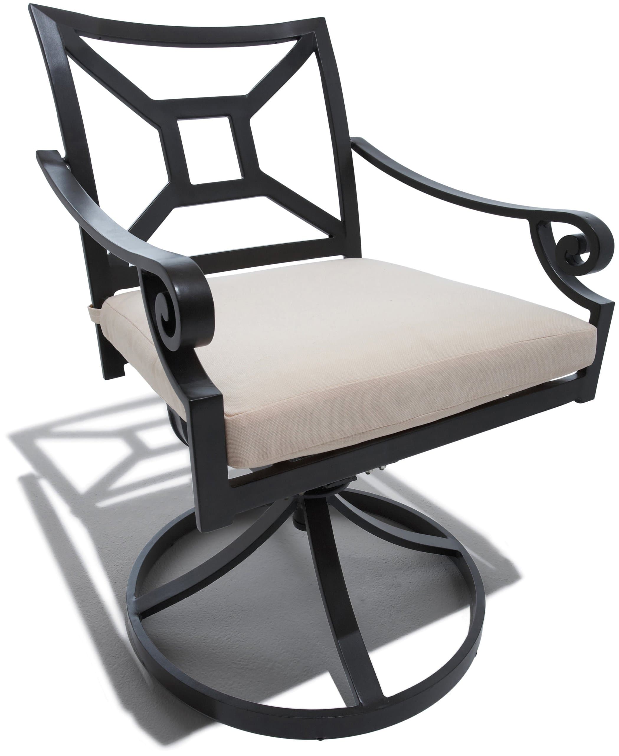 Strathwood Grand Isle Swivel Rocker Dining Chair, Set of 2 — single cushioned chair at an angle.