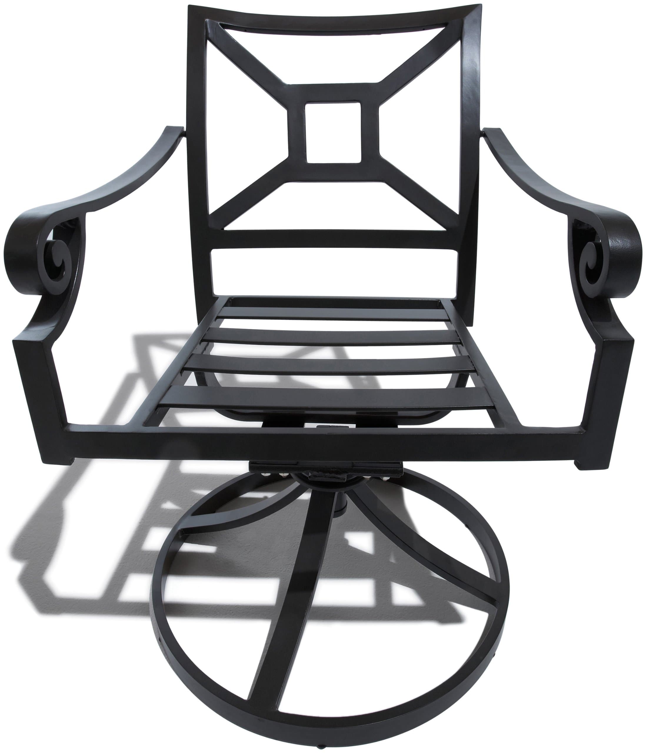 Strathwood Grand Isle Swivel Rocker Dining Chair, Set of 2 — front view with cushion removed.