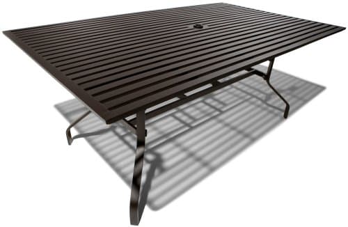 Strathwood Falkner 72-Inch Dining Table with Umbrella Hole — angled full table view.