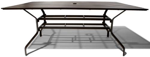 Strathwood Falkner 72-Inch Dining Table with Umbrella Hole — wide front view.