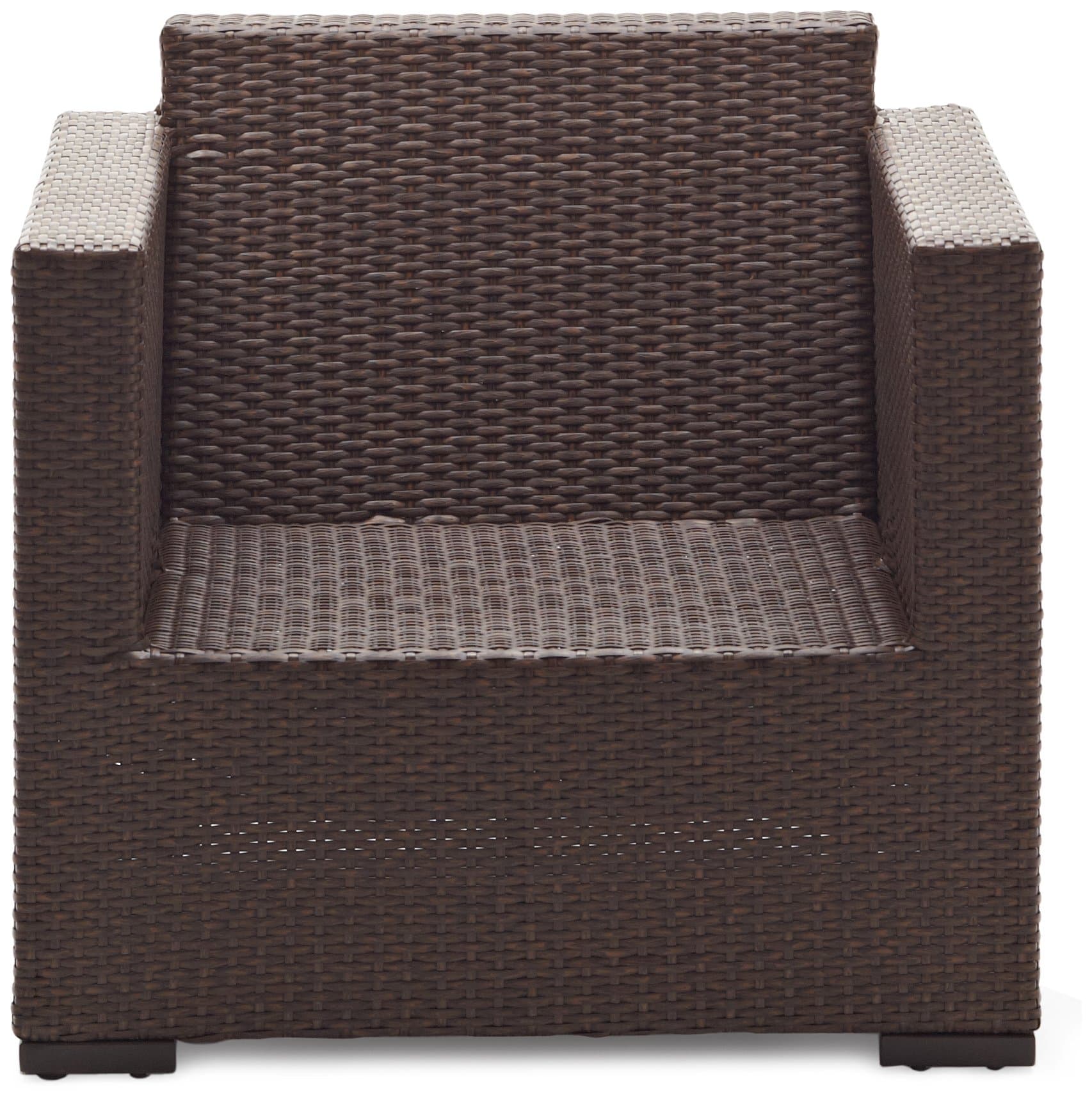 Strathwood Griffen All-Weather Wicker Chair, Dark Brown — wicker shell with cushions removed.