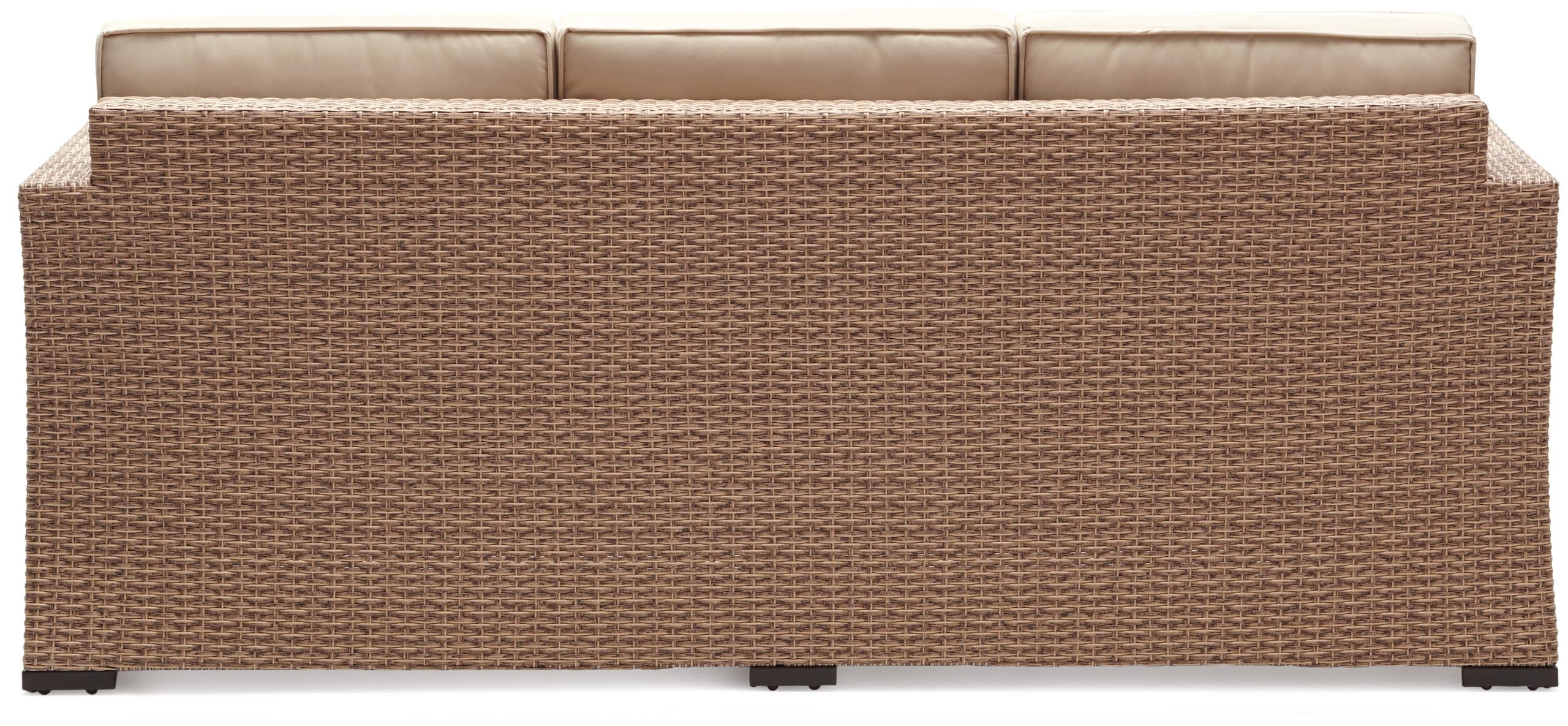 Strathwood Griffen All-Weather Wicker 3-Seater Sofa, Natural — back of sofa with cushions.