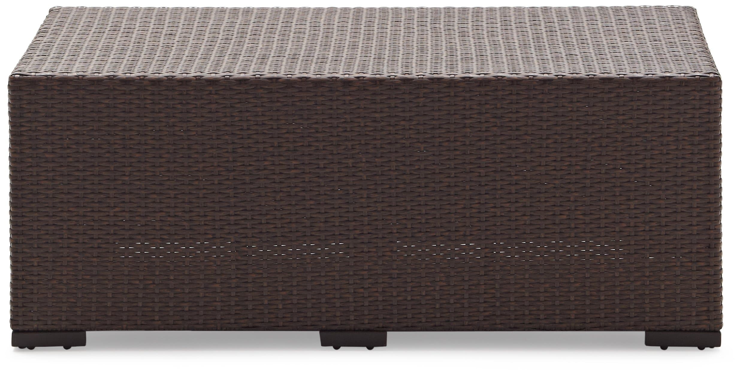 Strathwood Griffen All-Weather Wicker Coffee Table, Dark Brown — straight-on table view.