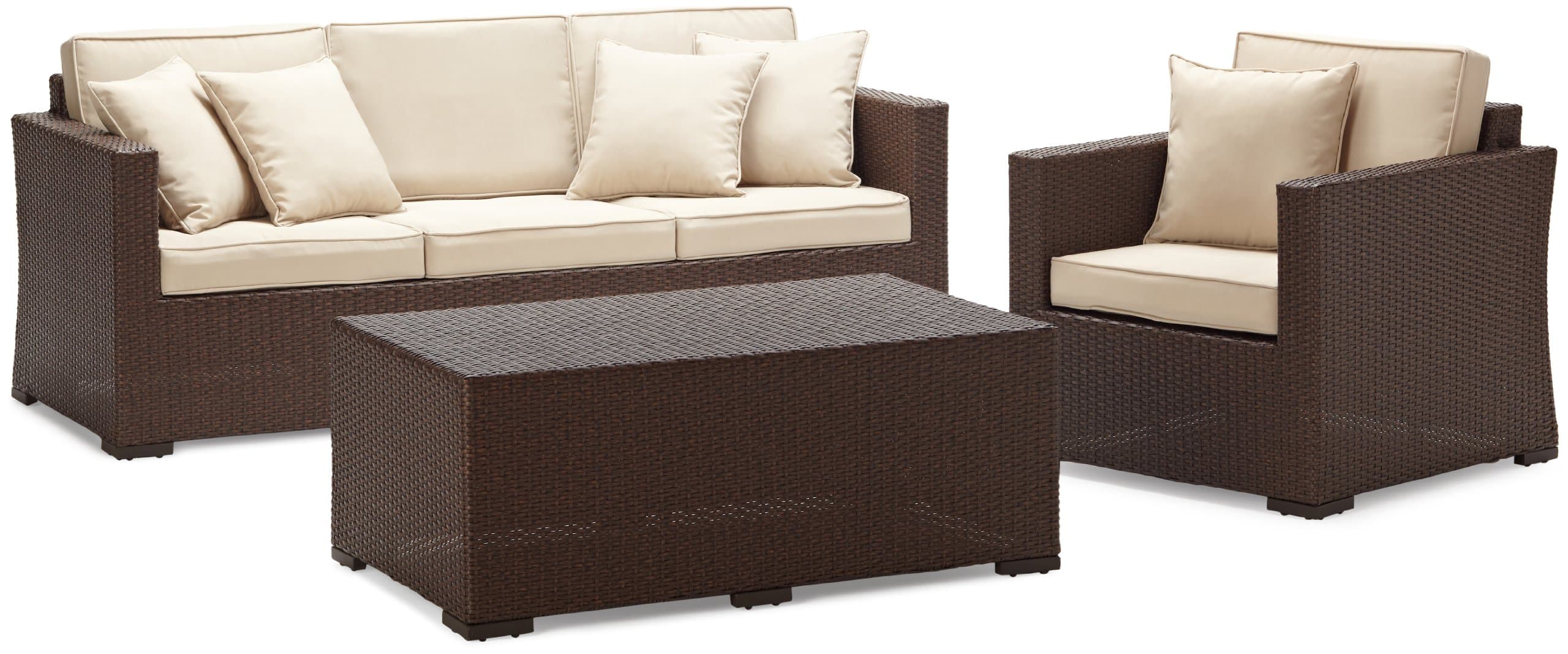 Strathwood Griffen All-Weather Wicker Coffee Table, Dark Brown — coffee table with coordinating sofa and chair; seating sold separately.